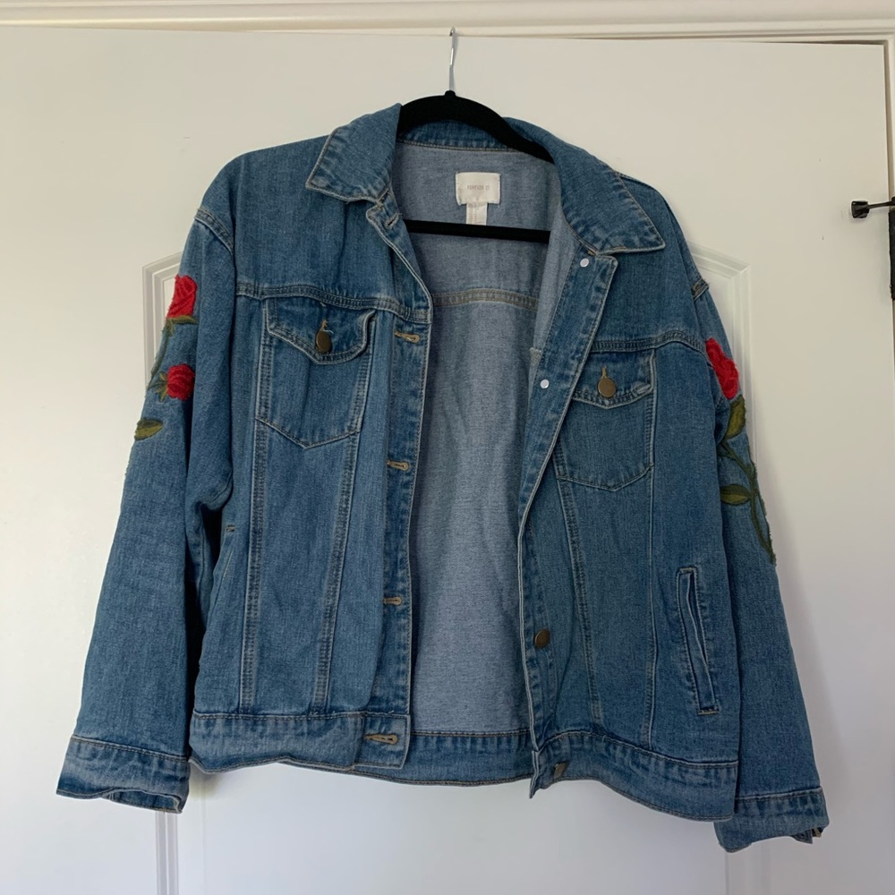 F21 embroidered denim jacket